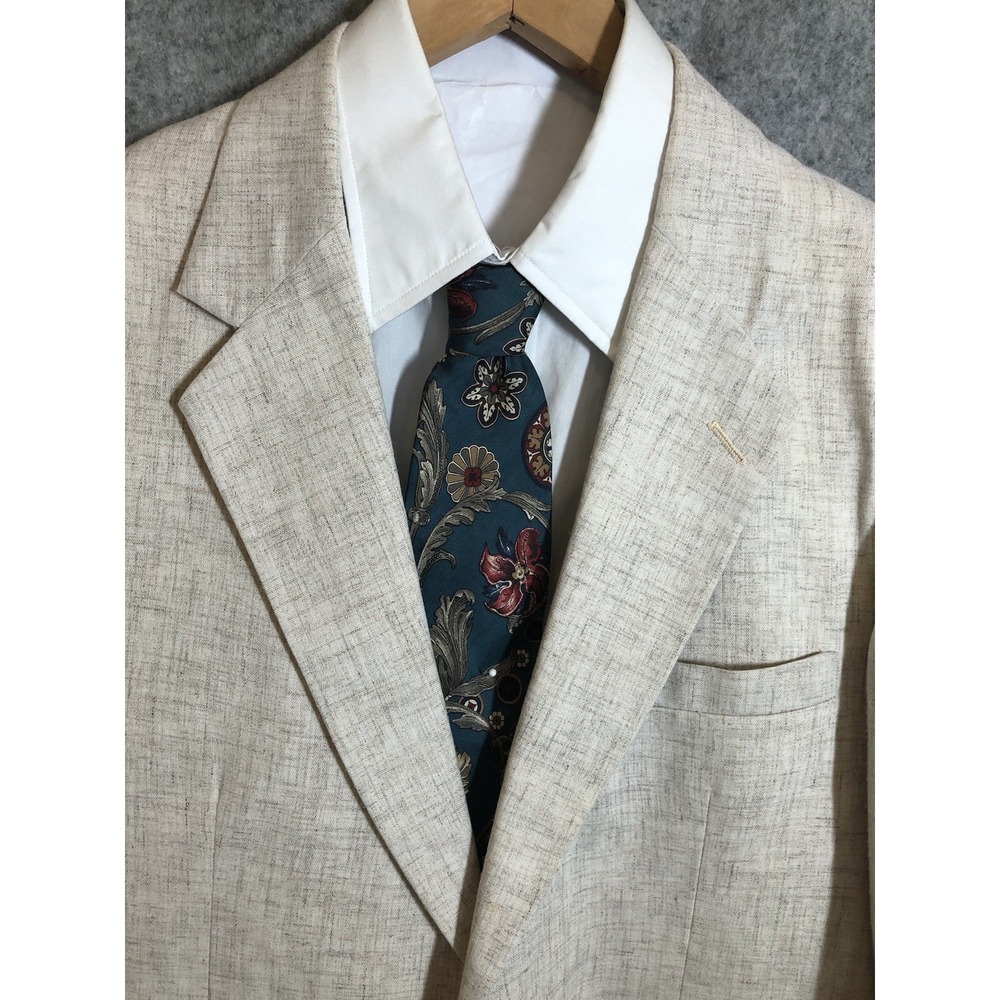 Vtg Rhodes Blazer Mens 42R Wool Tan Suit Coat Jacket Career Business Classic USA